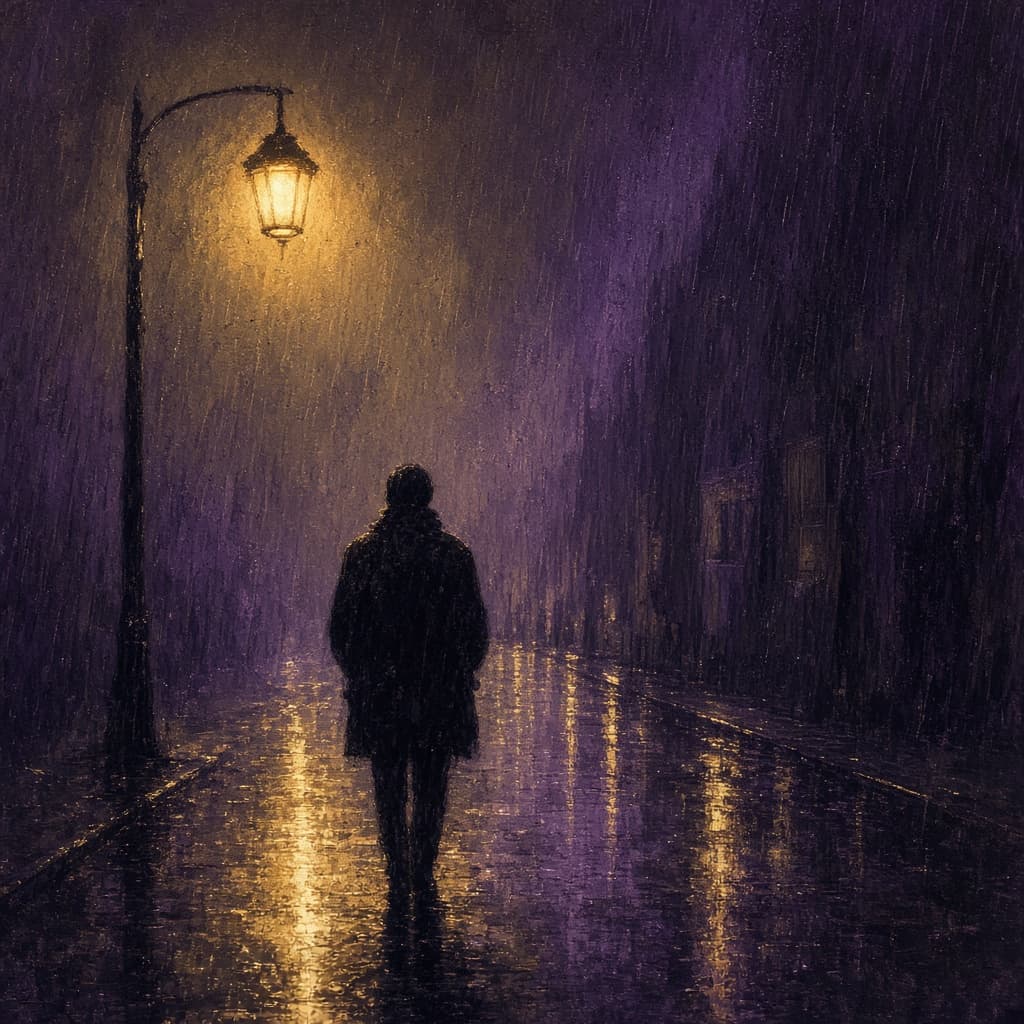雨夜路灯的示意画，不是官方照片